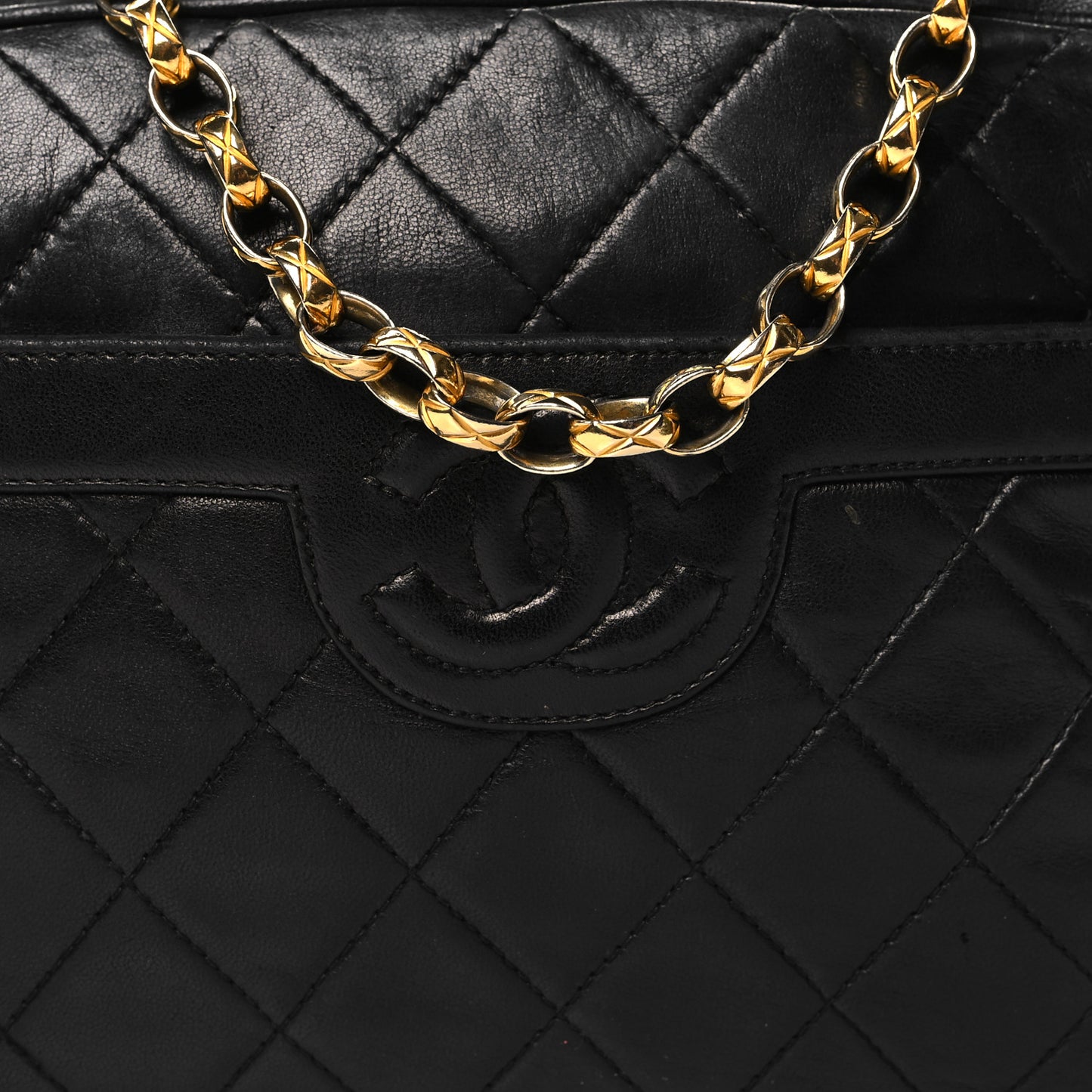 Lambskin Quilted Tassel Camera Case Black