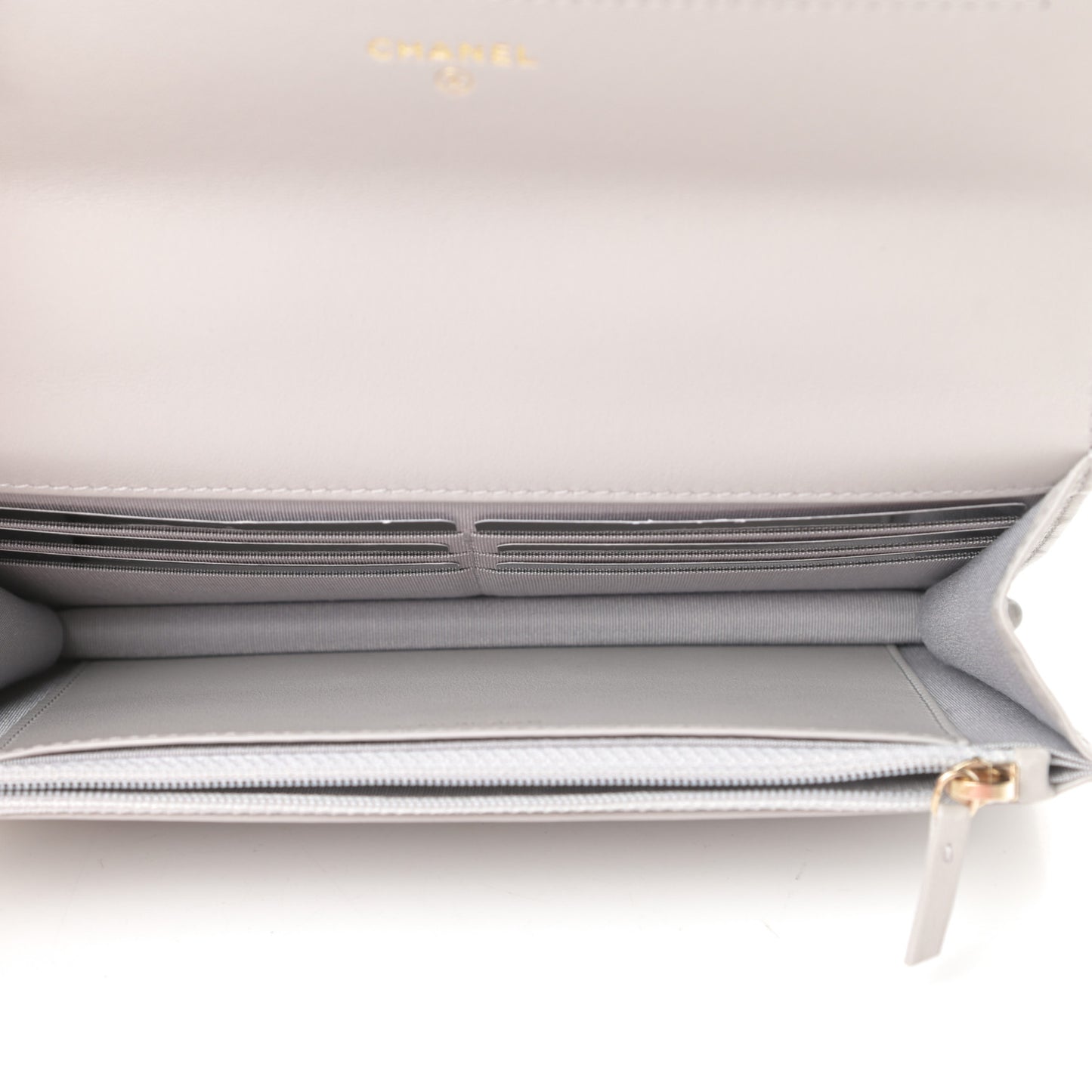 Lambskin Quilted Chanel 19 Wallet On Chain WOC Grey