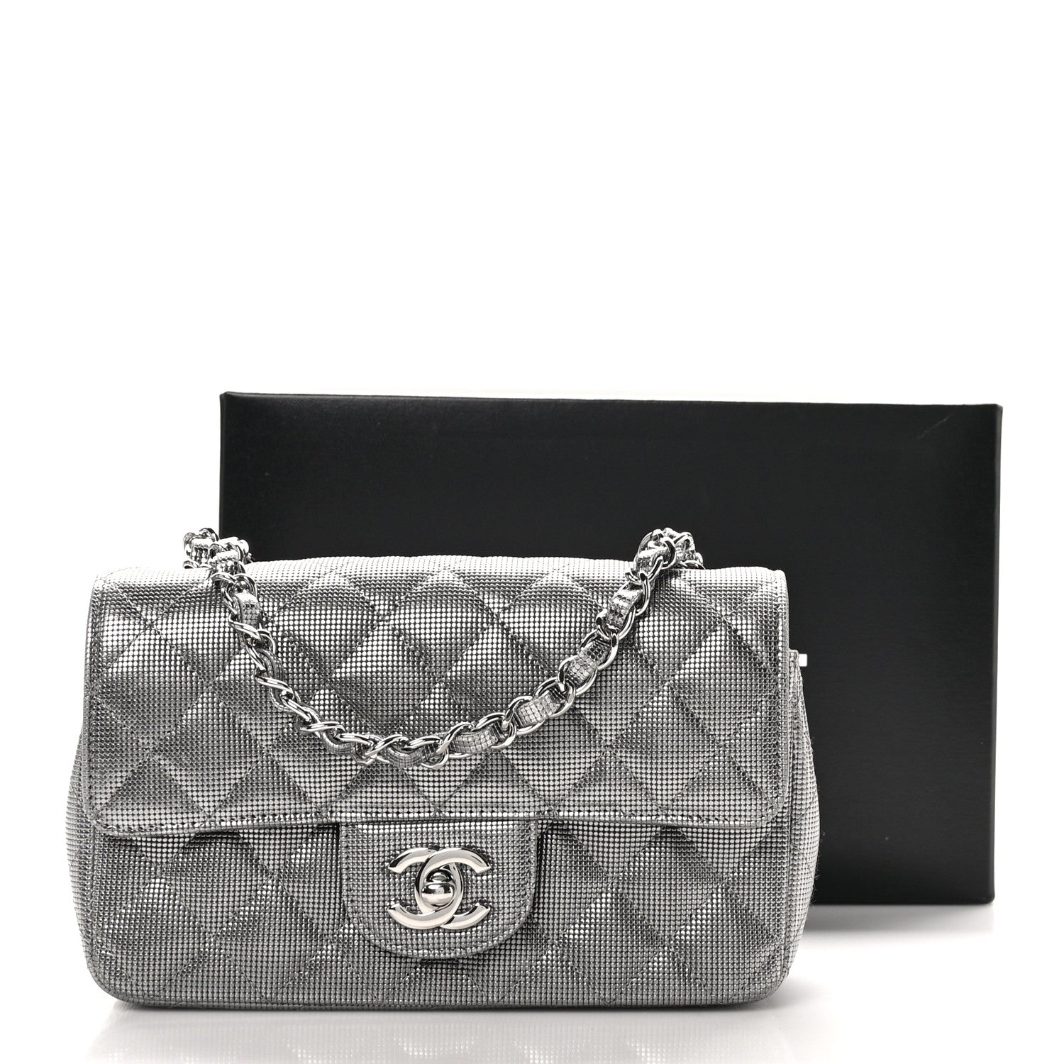 Chanel Metallic Calfskin Quilted Pixel Effect Mini Rectangular Flap Dark Silver 11 of 11