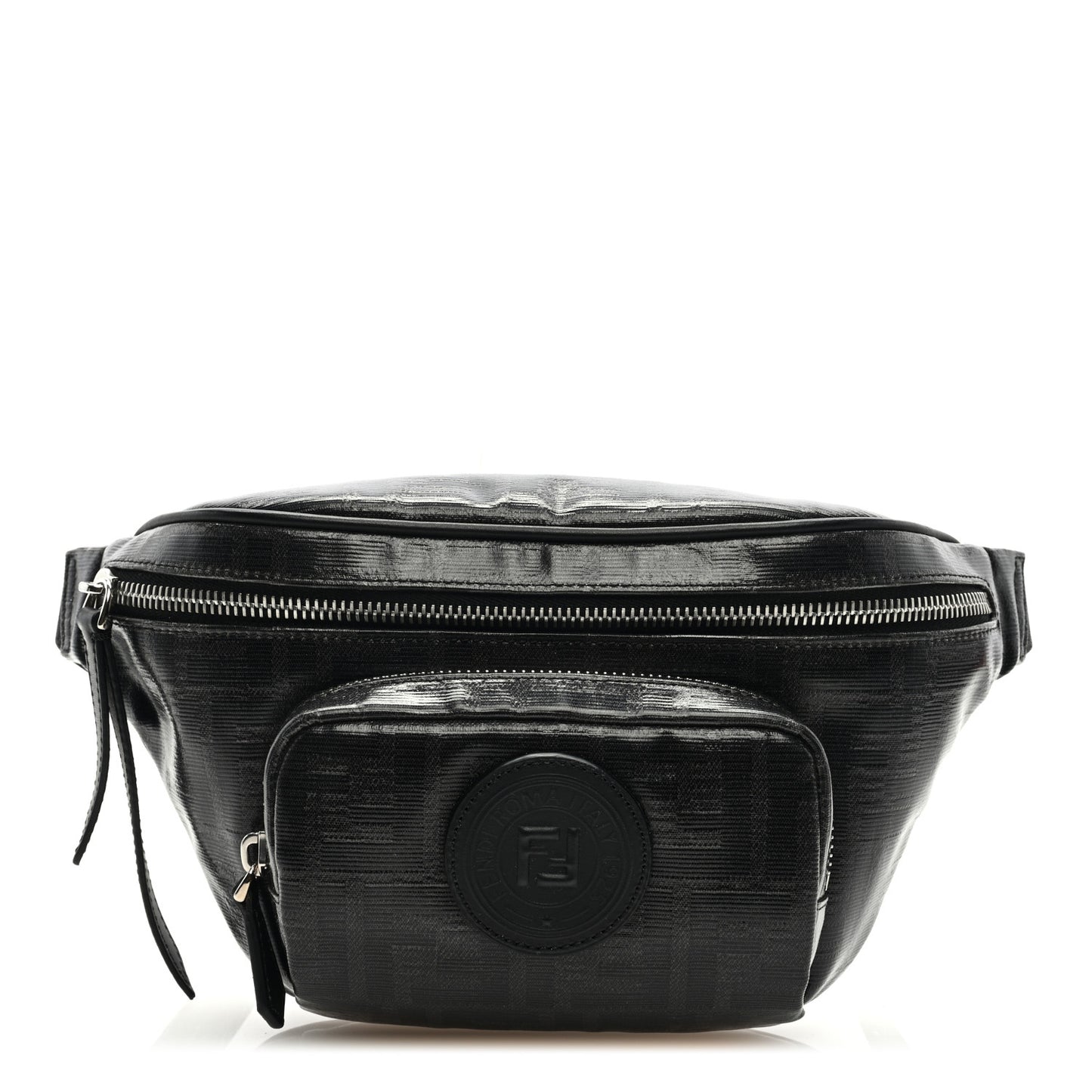 Glazed Fabric Vitello Century FF 1974 Stamp Patch Pocket Belt Bag Black