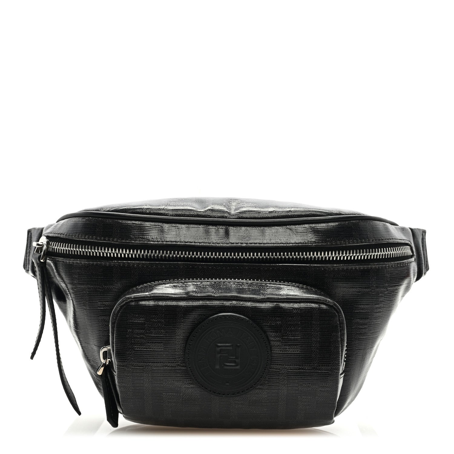 Fendi Glazed Fabric Vitello Century FF 1974 Stamp Patch Pocket Belt Bag Black 1 of 9