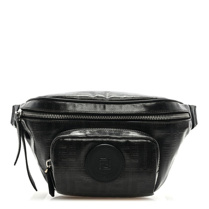 Fendi Glazed Fabric Vitello Century FF 1974 Stamp Patch Pocket Belt Bag Black 1 of 9