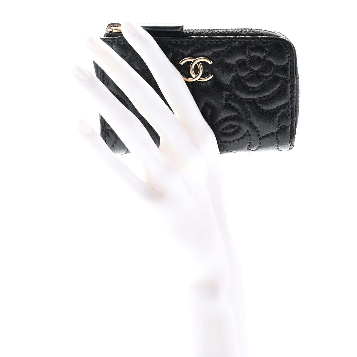 Chanel Lambskin Camellia Embossed Key Holder Case Black 2 of 10