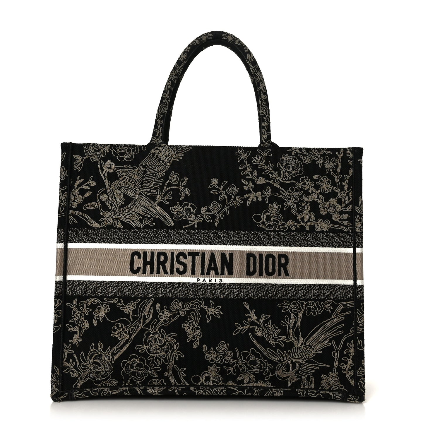 Canvas Embroidered Large Ornamental Cornely Book Tote Black Beige