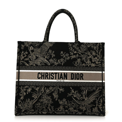 Christian Dior Canvas Embroidered Large Ornamental Cornely Book Tote Black Beige 1 of 9