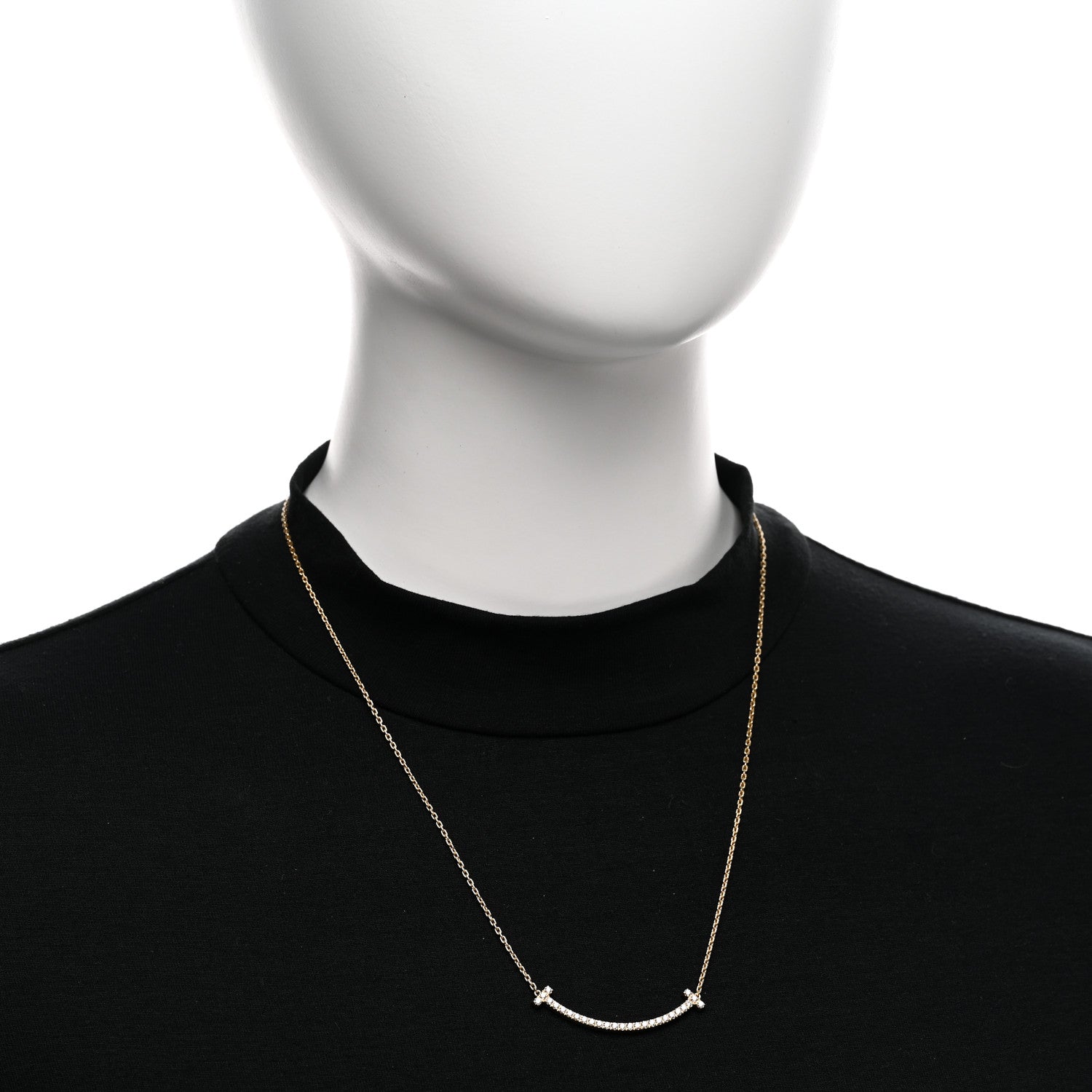 Tiffany 18K Yellow Gold Diamond Medium T Smile Pendant Necklace 2 of 4
