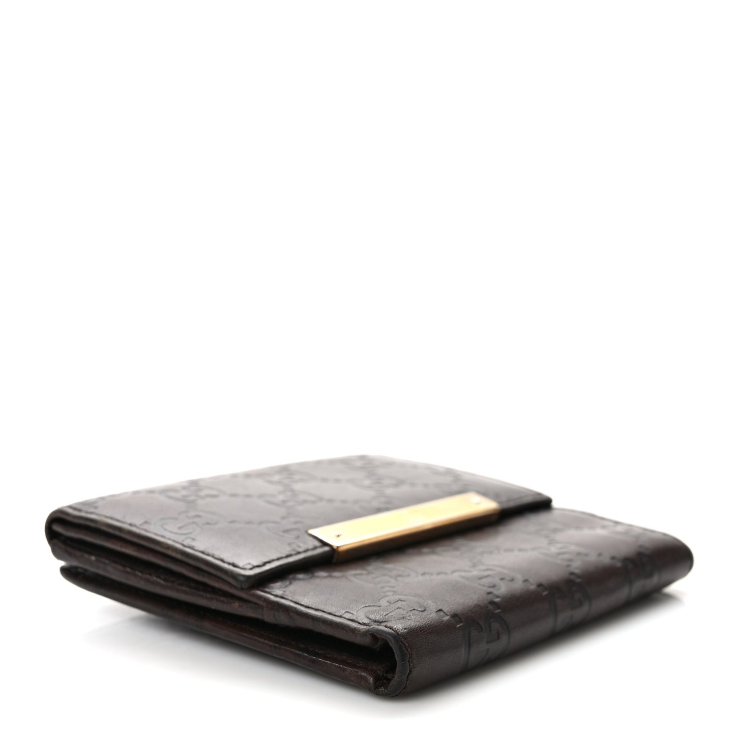 Guccissima Metal Bar French Flap Wallet Dark Chocolate