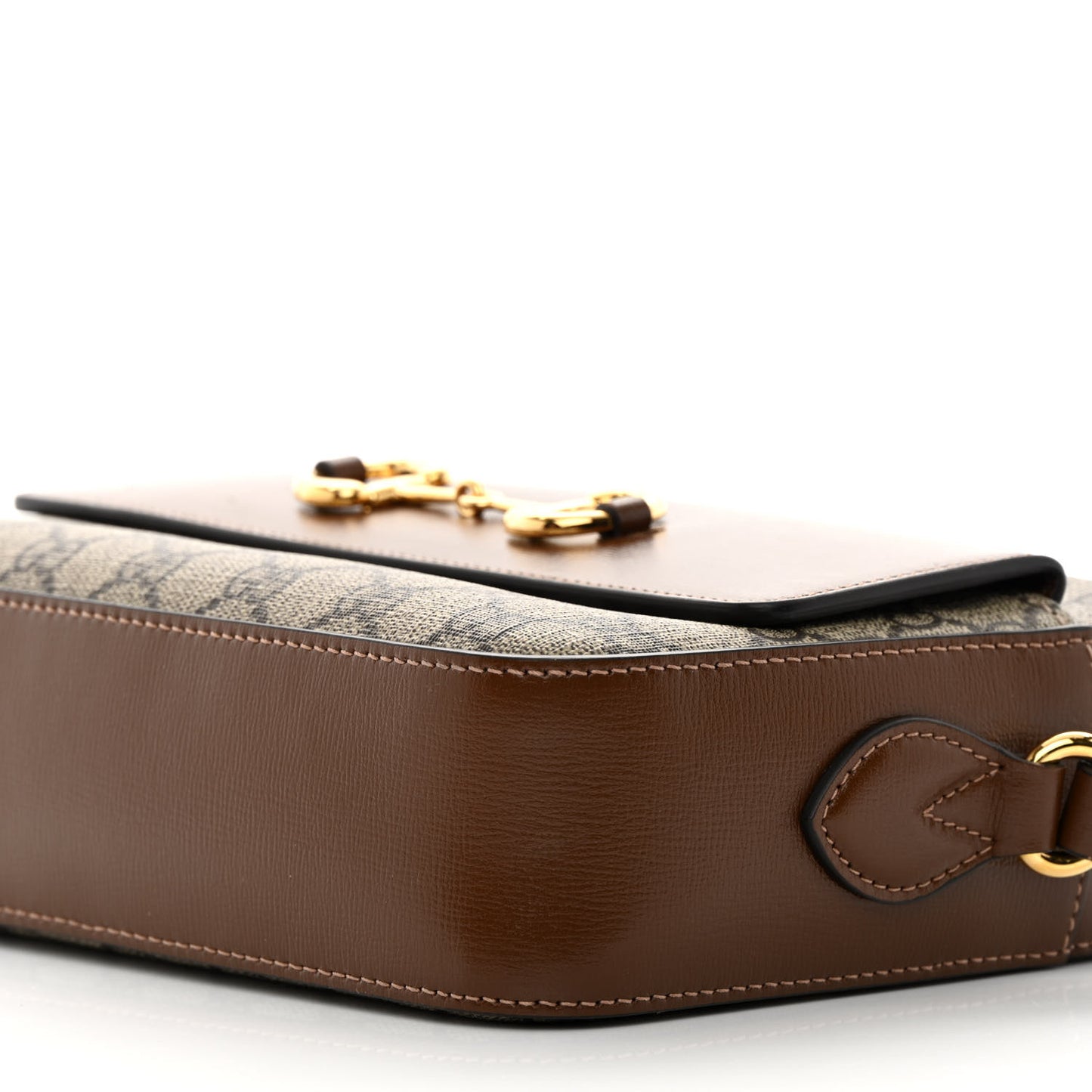 GG Supreme Monogram Small Horsebit 1955 Shoulder Bag Beige Brown Sugar