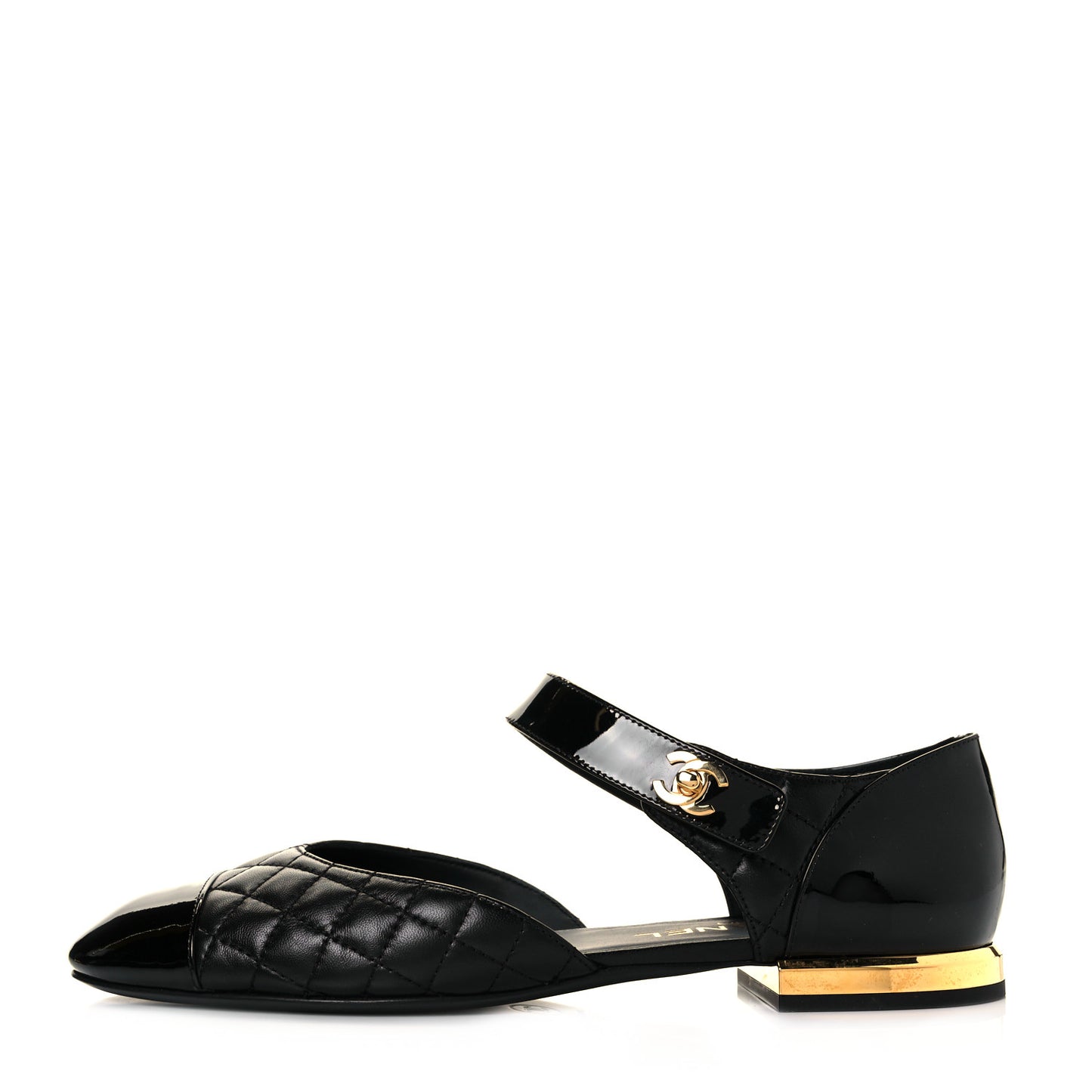 Patent Lambskin Quilted Cap Toe Ballerina Flats 39.5 Black