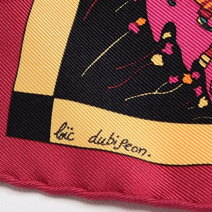 Hermes Silk Fantaisies Indiennes Pocket Square Framboise Noir Canard 5 of 8