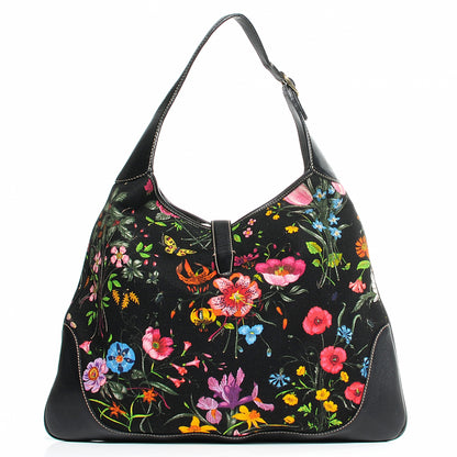 Gucci Canvas Floral Flora Jackie O Hobo Black 3 of 8