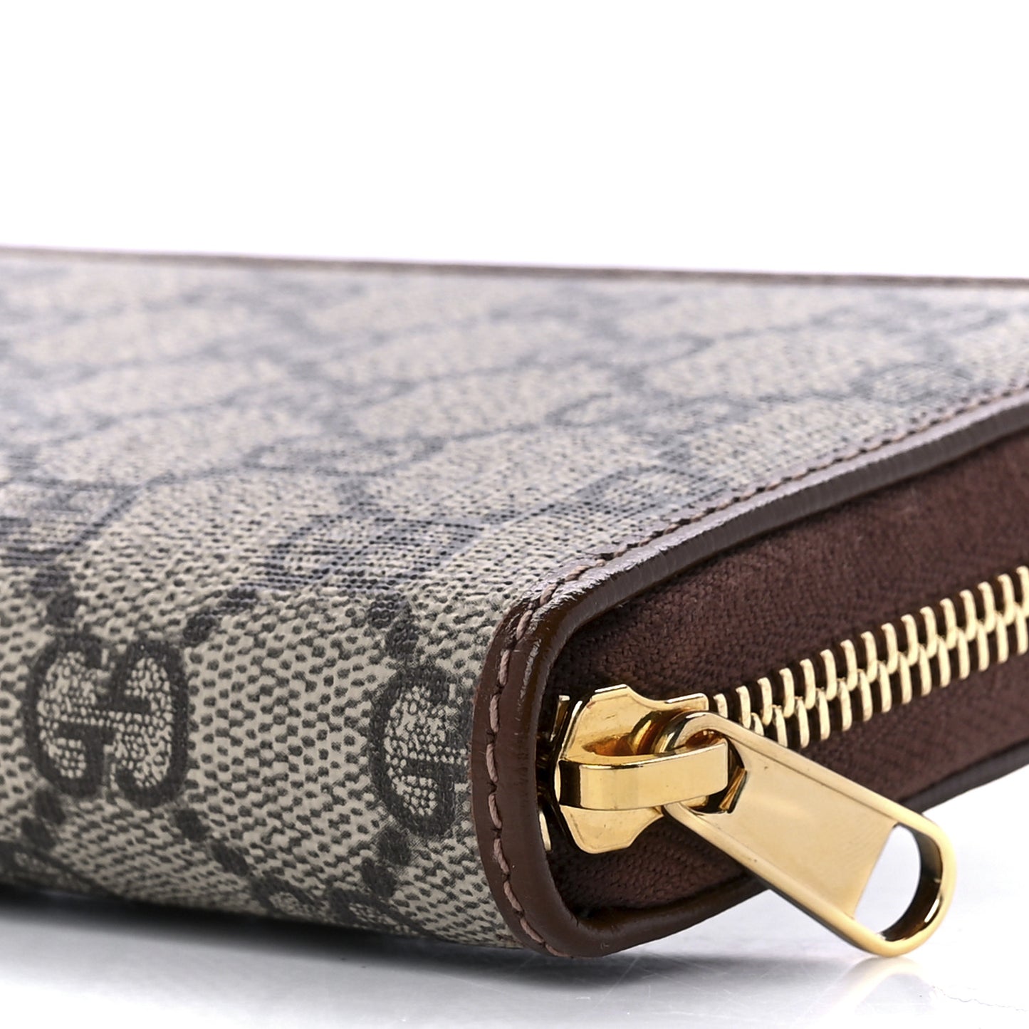 GG Supreme Monogram Azalea Calfskin Horsebit 1955 Zip Around Wallet Beige Ebony Brown Sugar