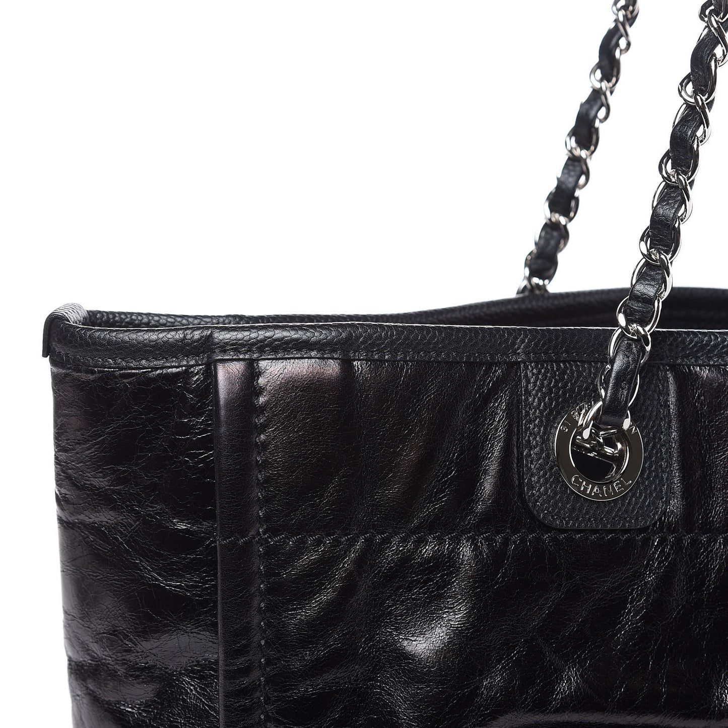 Glazed Calfskin Small Deauville Tote Black