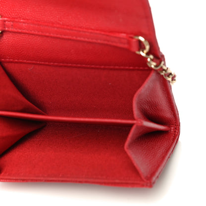 Chanel Caviar Quilted Flap Card Holder On Chain Red 5 of 11