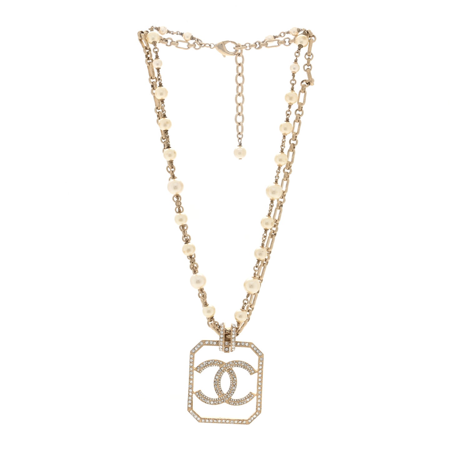 Pearl Crystal CC Double Strand Necklace Gold