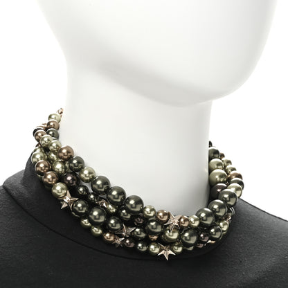 Chanel Metal Textured Bead CC Star Choker Necklace Green Gold 2 of 5