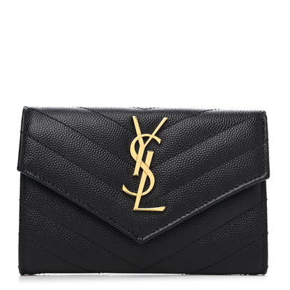 Saint Laurent Grain De Poudre Matelasse Chevron Small Monogram Envelope Wallet Black 1 of 4