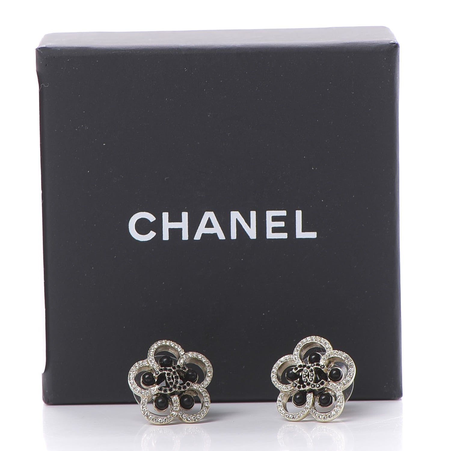 Chanel Crystal CC Camellia Earrings Black Gold 5 of 5