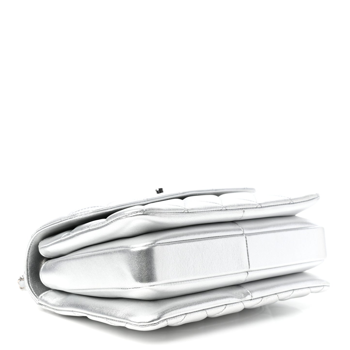 Metallic Lambskin Quilted Small Trendy CC Flap Dual Handle Bag Silver
