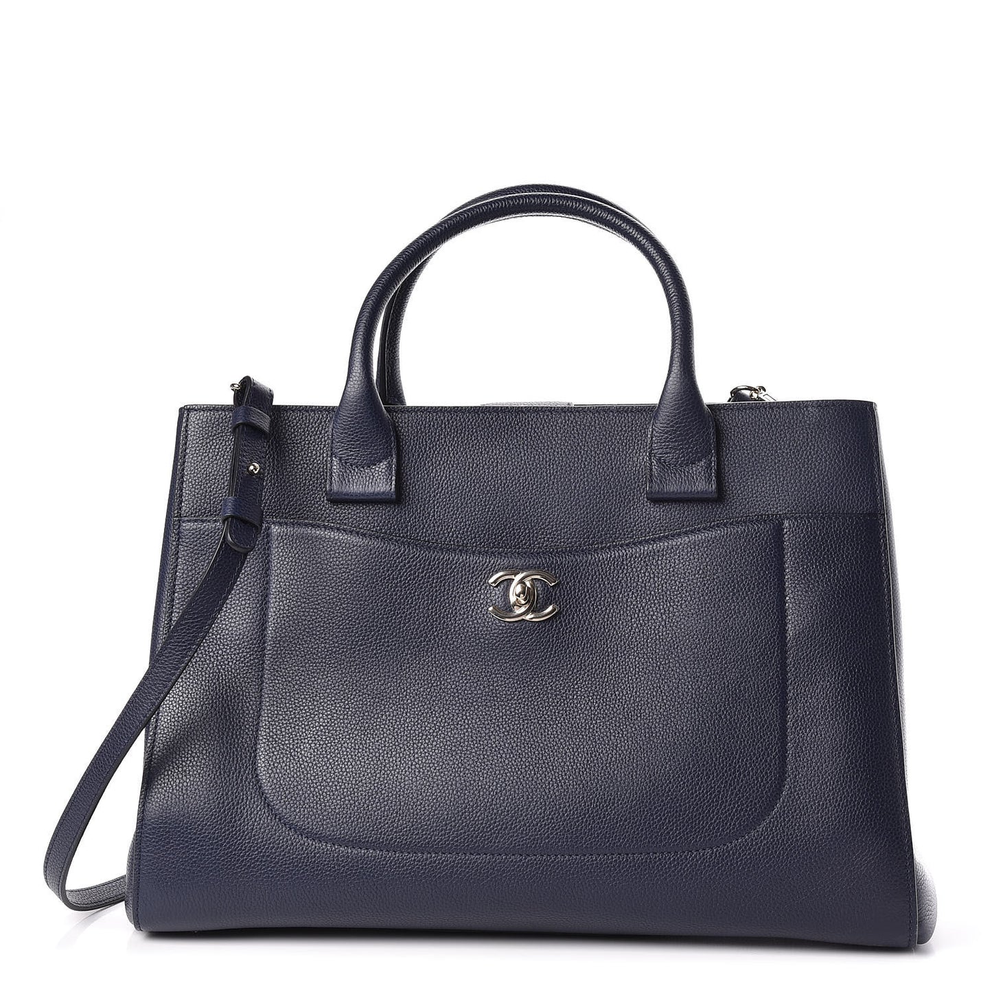 Grained Calfskin Medium Neo Executive Shopper Tote Navy