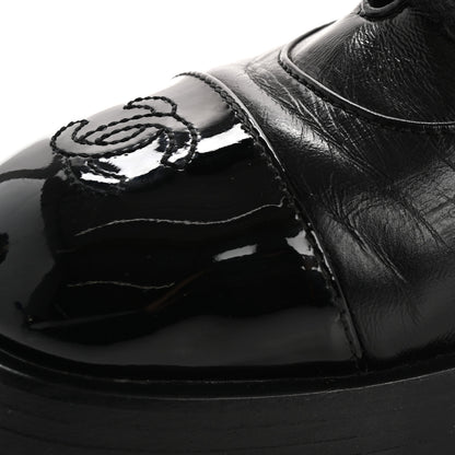 Chanel Shiny Calfskin Patent Quilted Chain Lace Up Combat Boots 38 Black 11 of 14