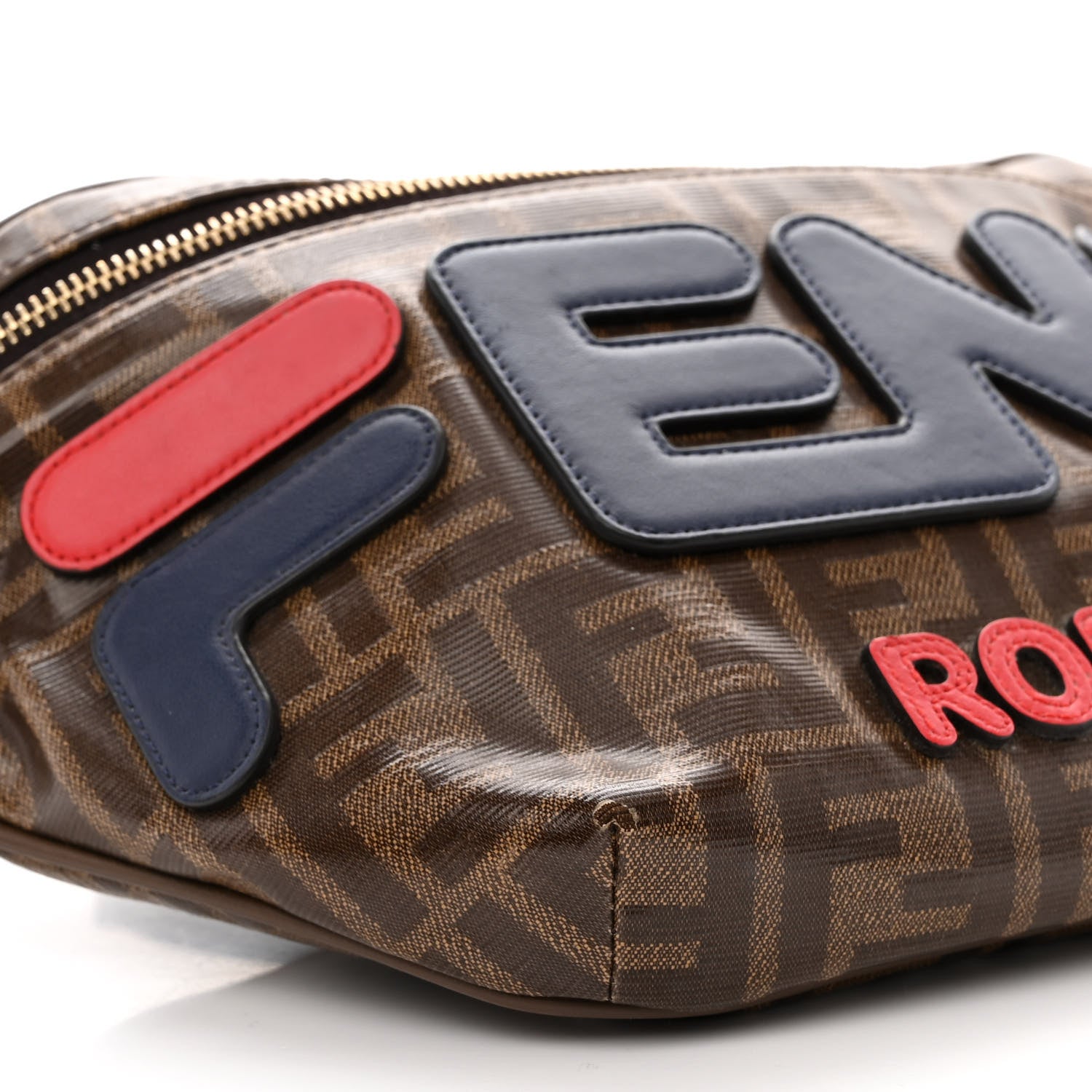 Fendi X FILA Glazed Fabric Vitello Century FF 1974 Mania Belt Bag Mogano Panna Blueberry 9 of 11