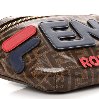 Fendi X FILA Glazed Fabric Vitello Century FF 1974 Mania Belt Bag Mogano Panna Blueberry 9 of 11