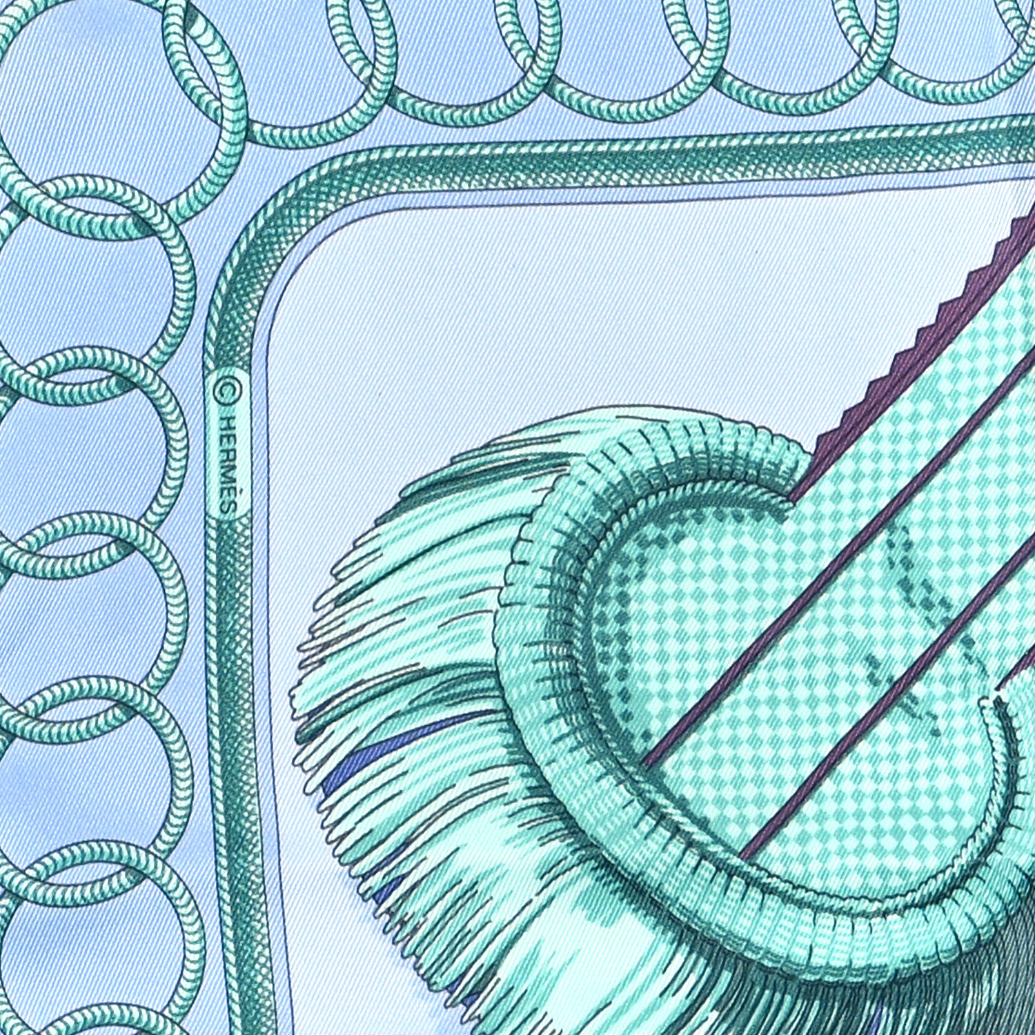 Hermes Silk Epaulettes Scarf 70 Ciel Bleu Pale Vert 2 of 3