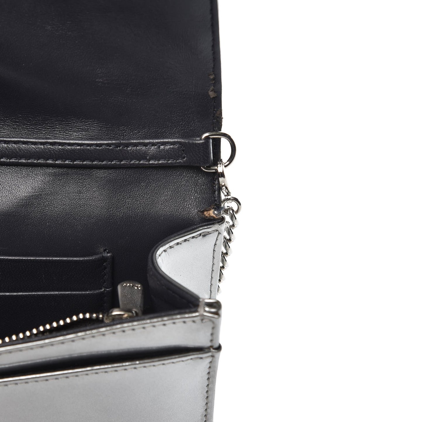 Metallic Patent Micro-Cannage Diorama Wallet on Chain Pouch Silver