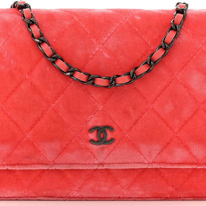 Chanel Velvet Quilted Wallet On Chain WOC Coral 9 of 11