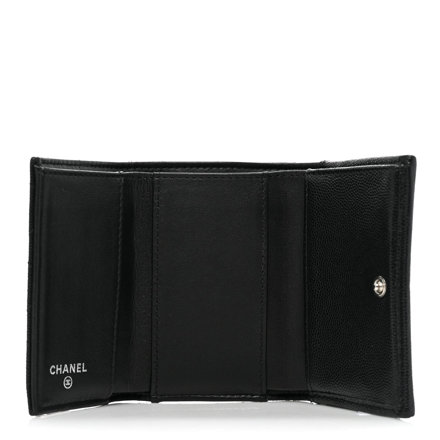 Caviar Quilted Crystal CC Small Flap Wallet Black