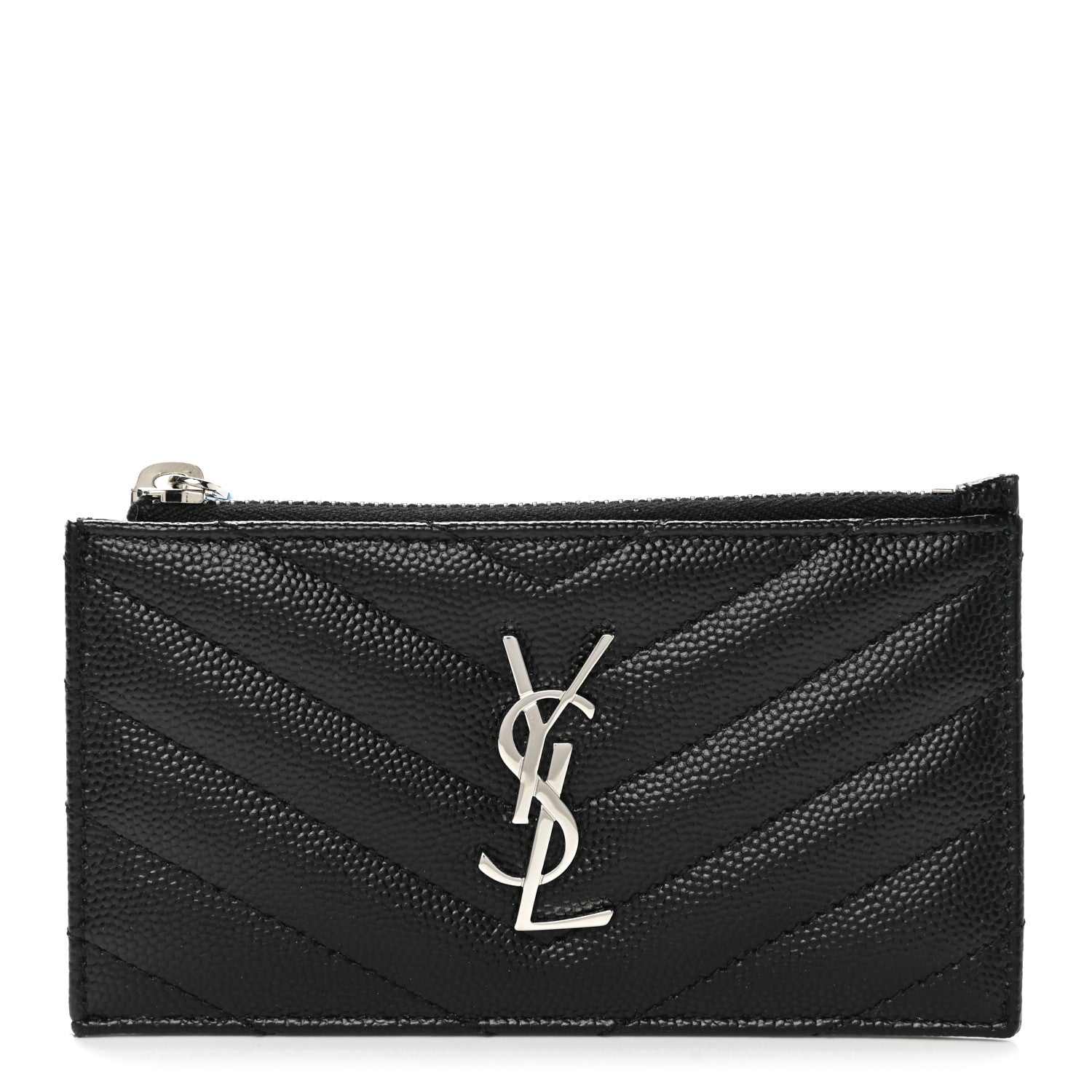 Saint Laurent Monogram Grain de Poudre 5 Fragments Zip Pouch Card Holder Black 3 of 8