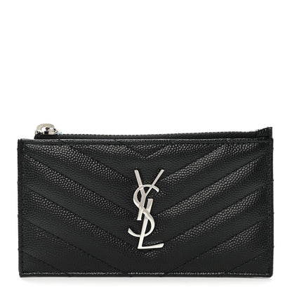 Saint Laurent Monogram Grain de Poudre 5 Fragments Zip Pouch Card Holder Black 3 of 8