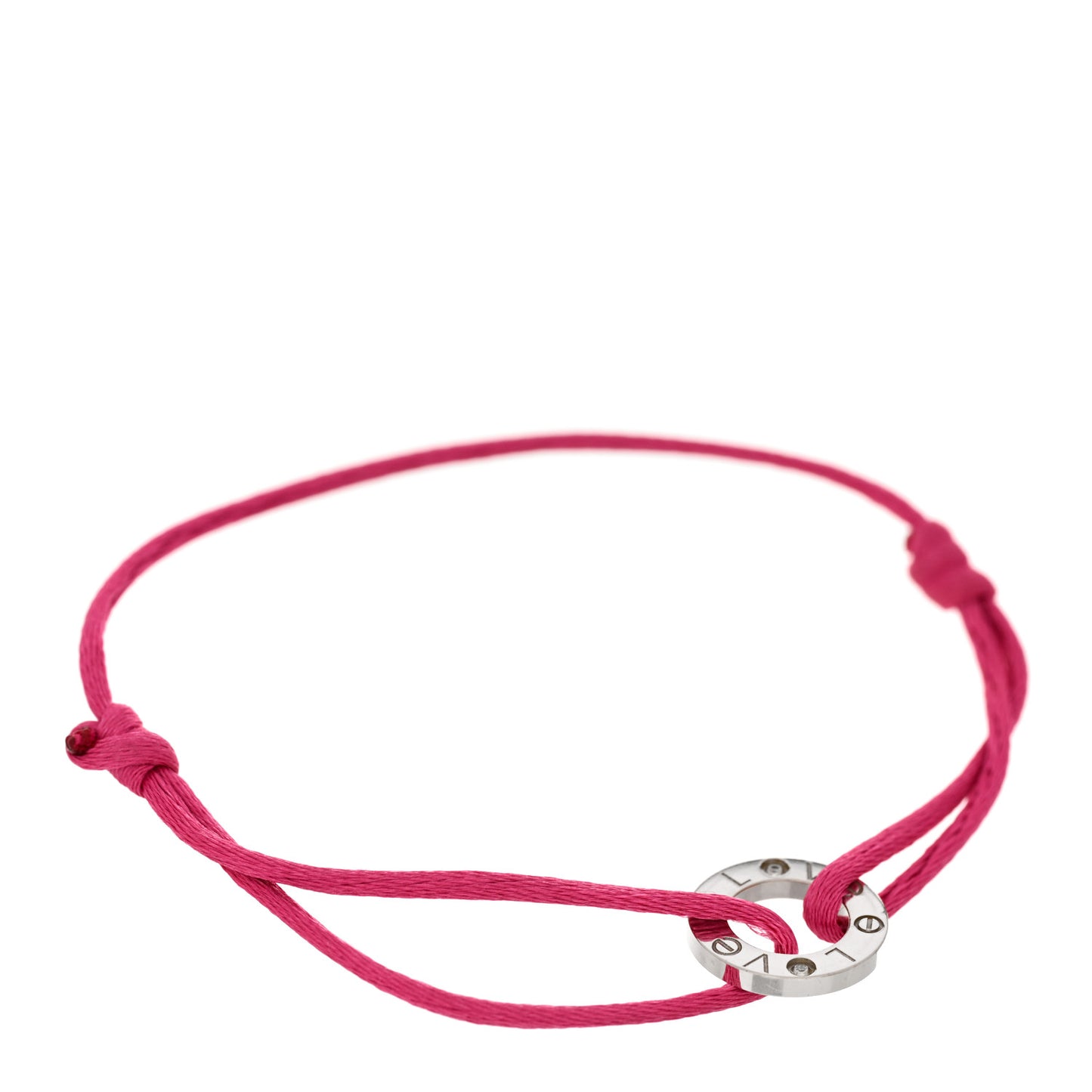 18K White Gold Diamond LOVE Adjustable Cord Bracelet Pink