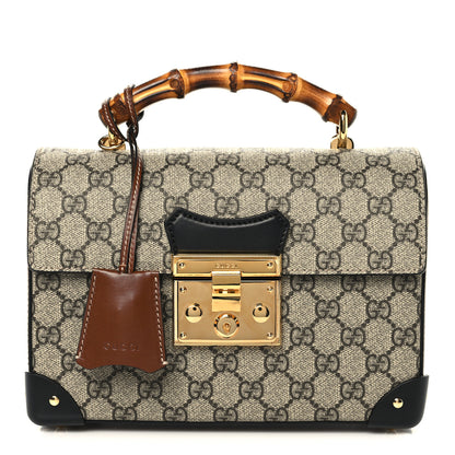 Gucci GG Supreme Monogram Small Padlock Bamboo Shoulder Bag Beige Black Cuir 1 of 11