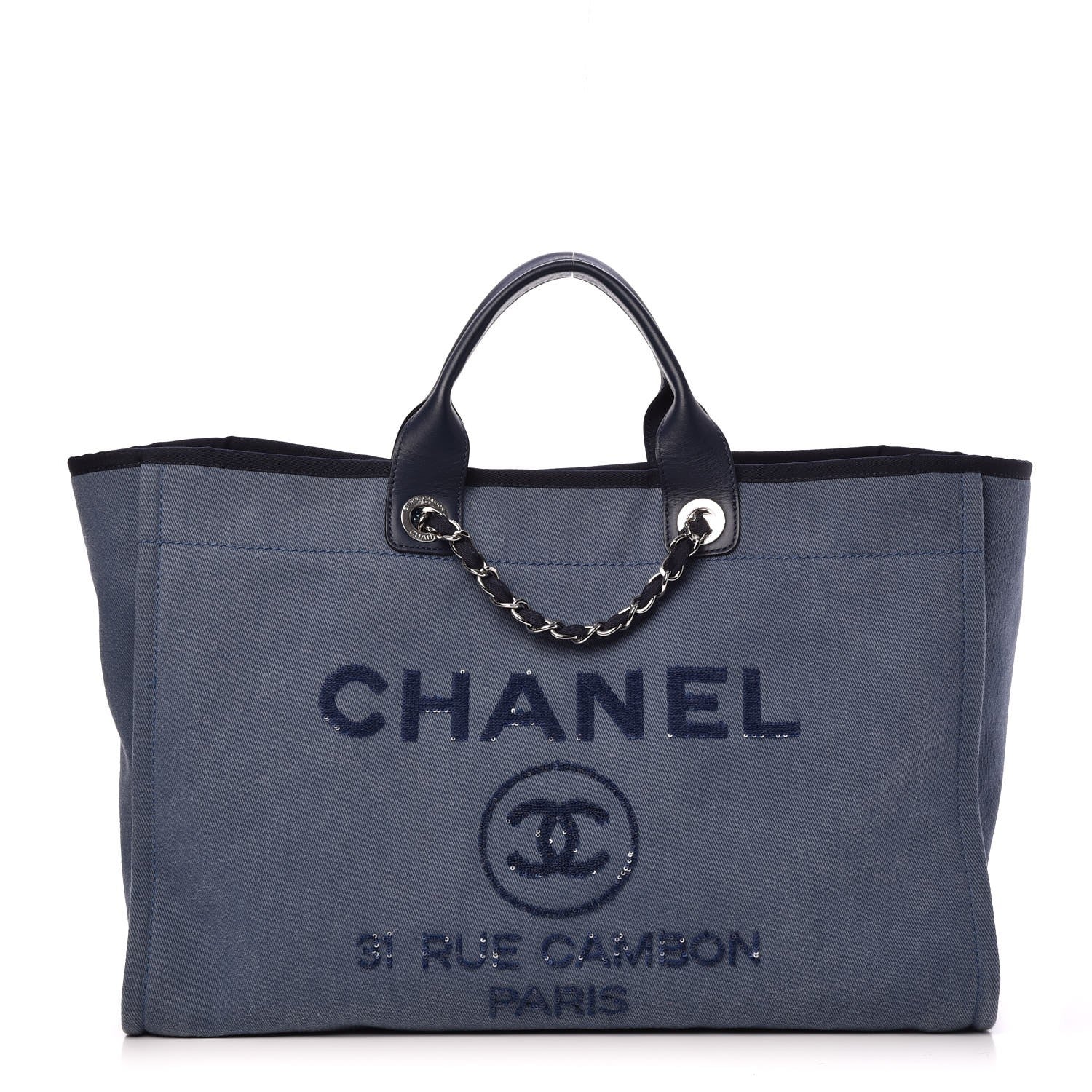 Chanel Canvas Sequin Large Deauville Tote Navy 1 of 12