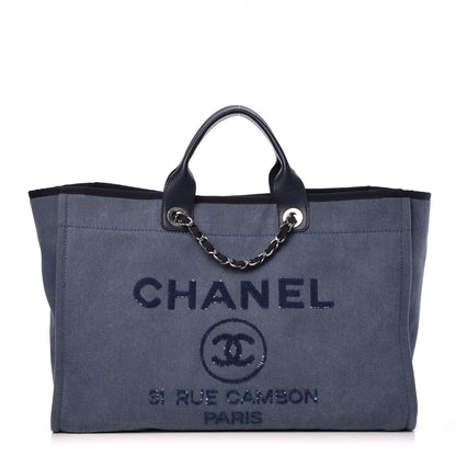 Chanel Canvas Sequin Large Deauville Tote Navy 1 of 12
