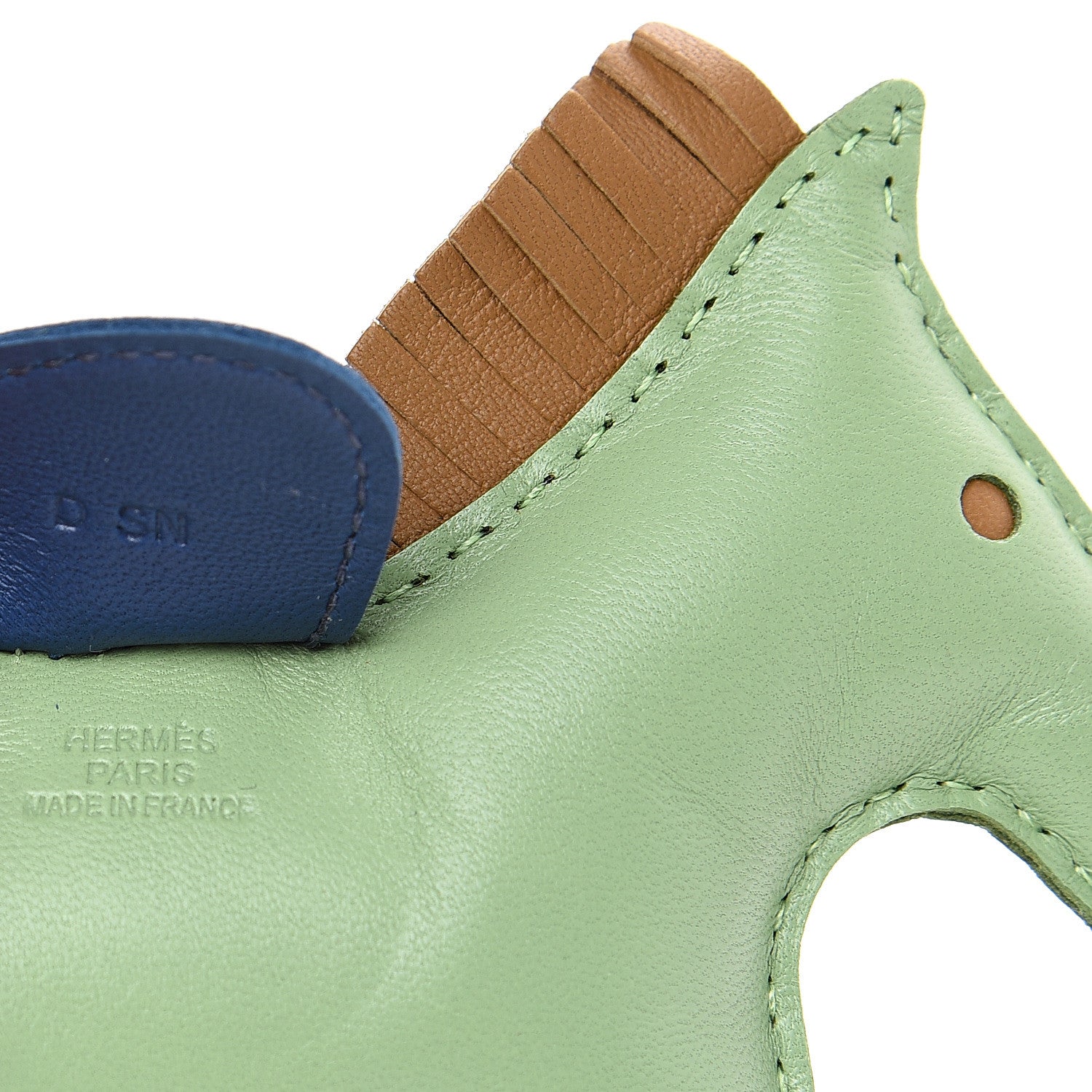 Hermes Milo Lambskin Grigri Rodeo Horse Bag Charm MM Vert Criquet Sesame Bleu de Malte 3 of 4