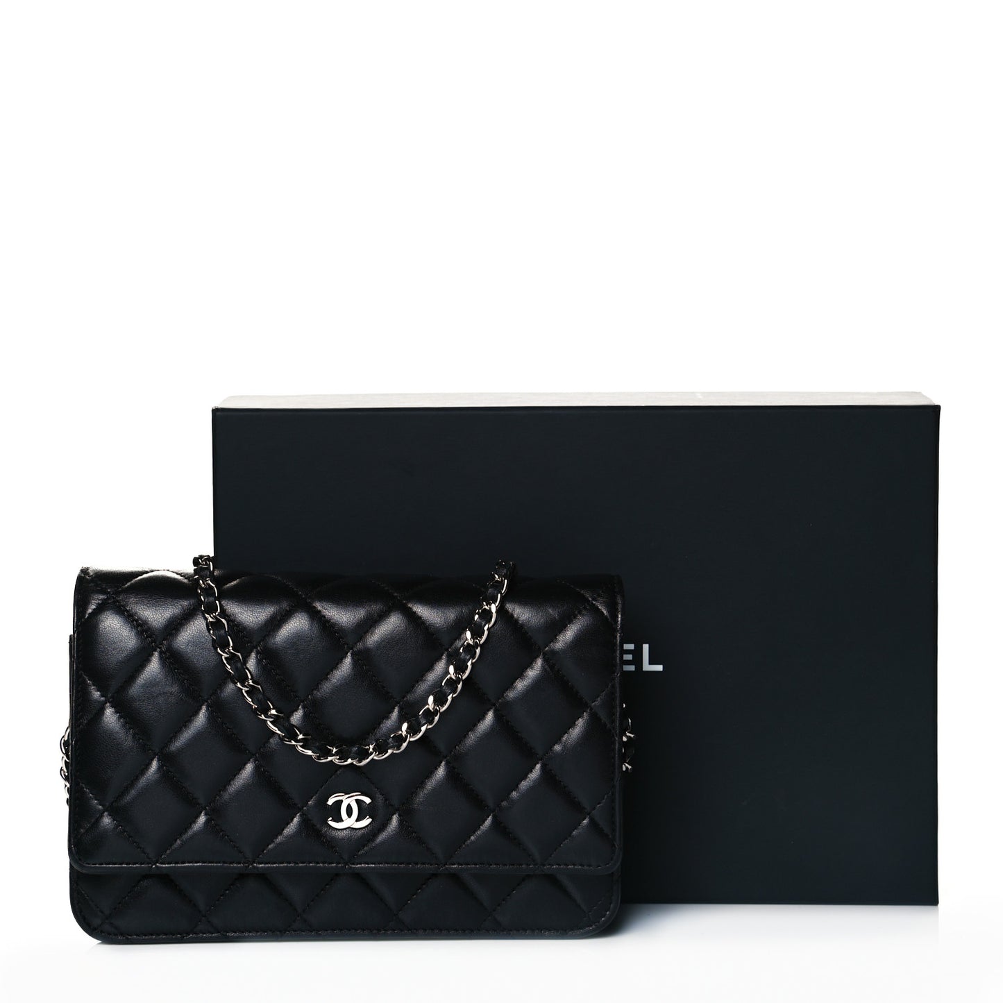Lambskin Quilted Wallet On Chain WOC Black