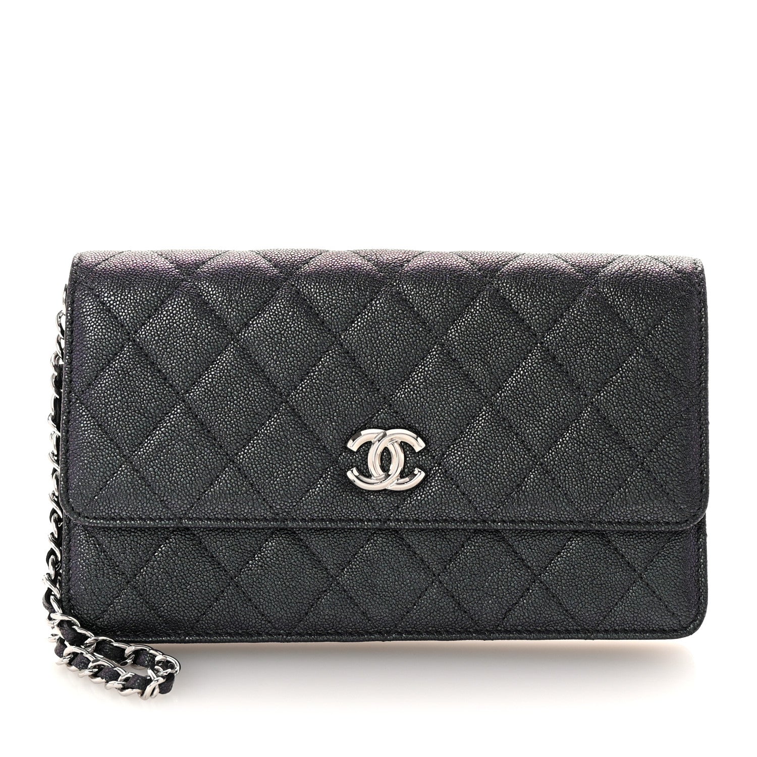 Chanel Iridescent Caviar Quilted Classic Pouch Clutch Black 1 of 8