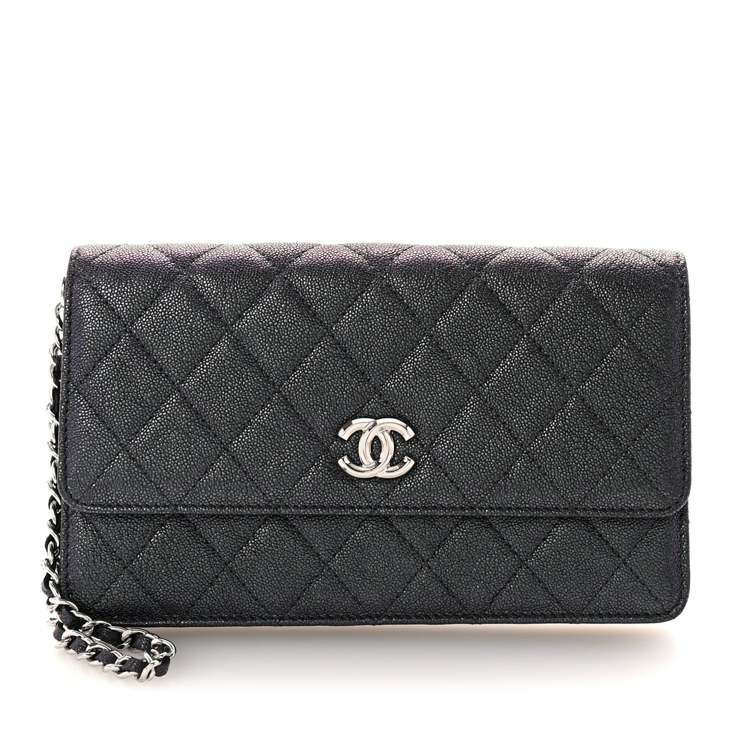 Iridescent Caviar Quilted Classic Pouch Clutch Black