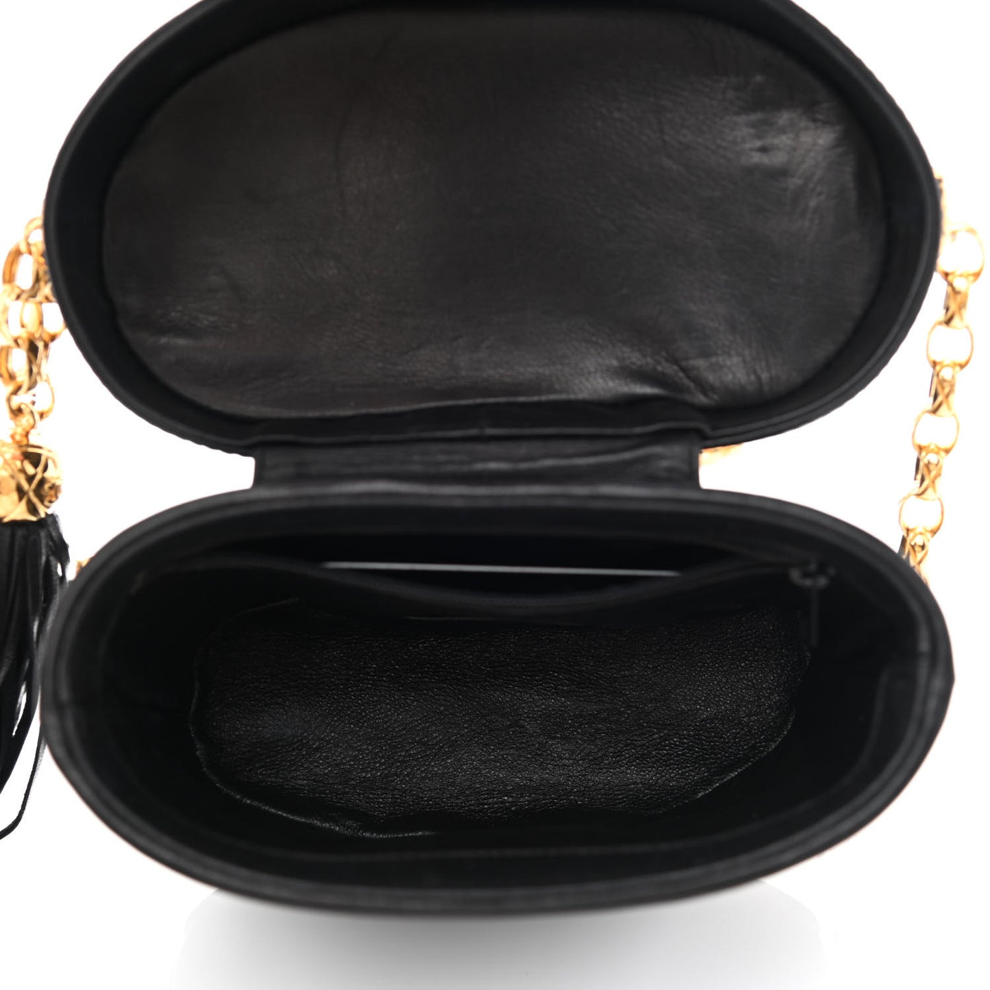 Lambskin Quilted Small Tassel Shoulder Bag Black