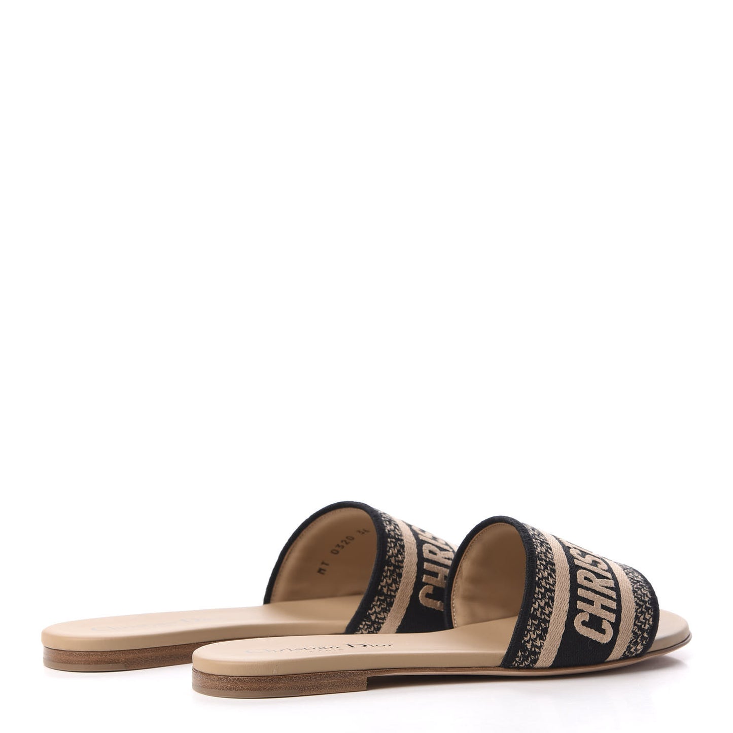 Canvas Embroidered Dway Flat Slide Sandals 36 Black Beige