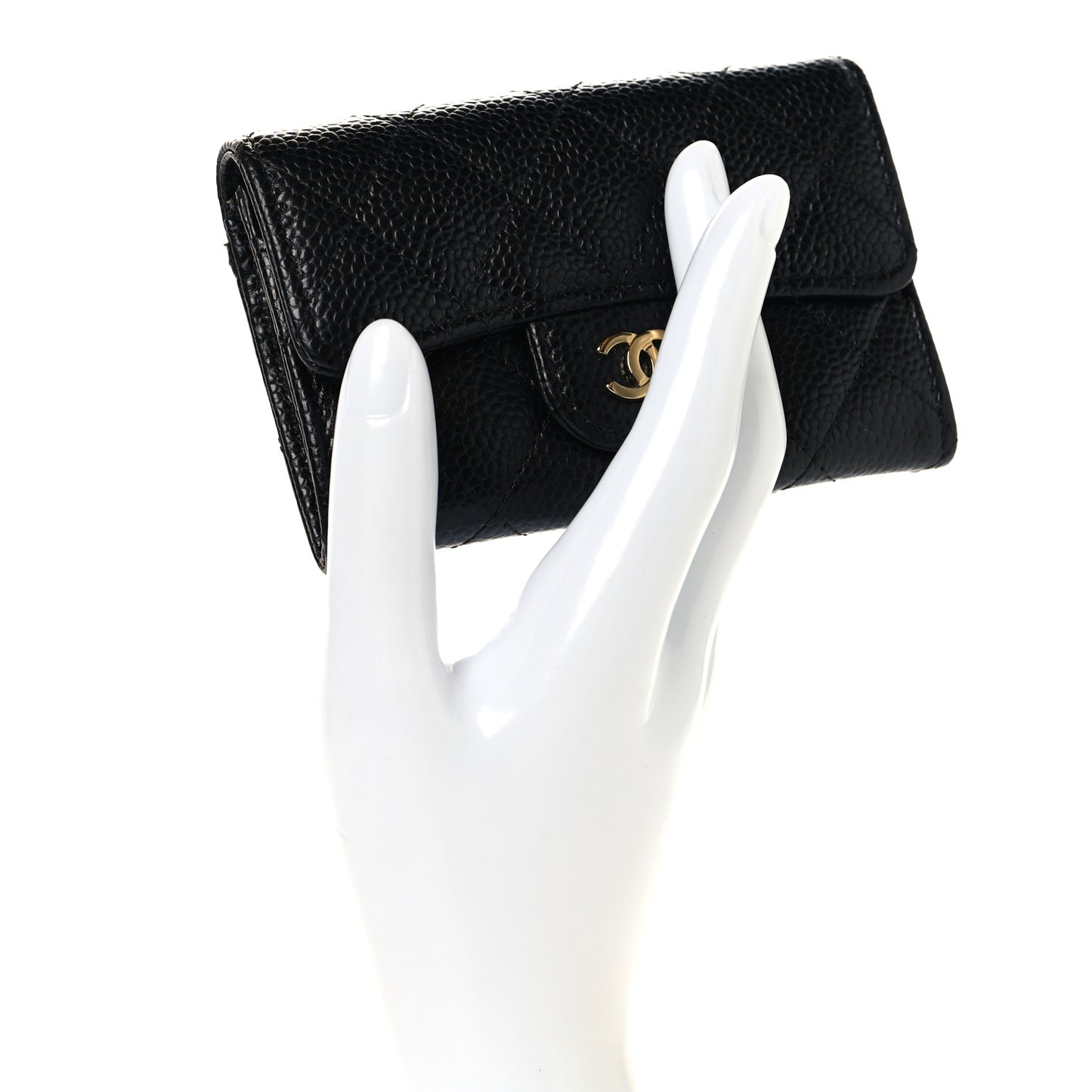 Caviar Quilted Flap Card Holder Wallet Black