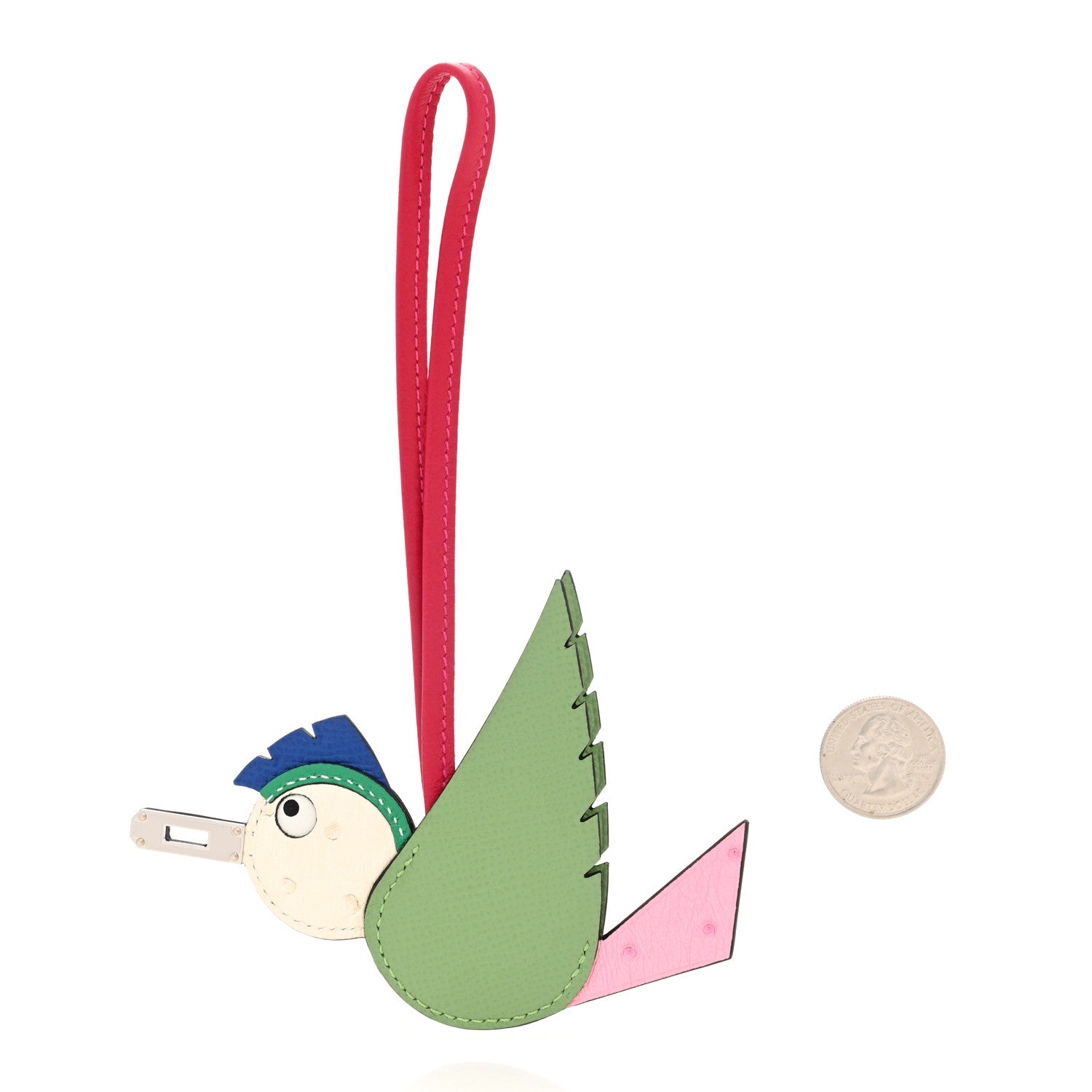 Hermes Ostrich Epsom Swift Birdy Bag Charm Vert Criquet Bubblegum Nata Menthe Bleu France Framboise 2 of 5
