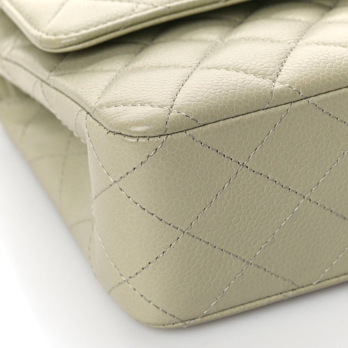 Caviar Quilted Medium Double Flap Light Green