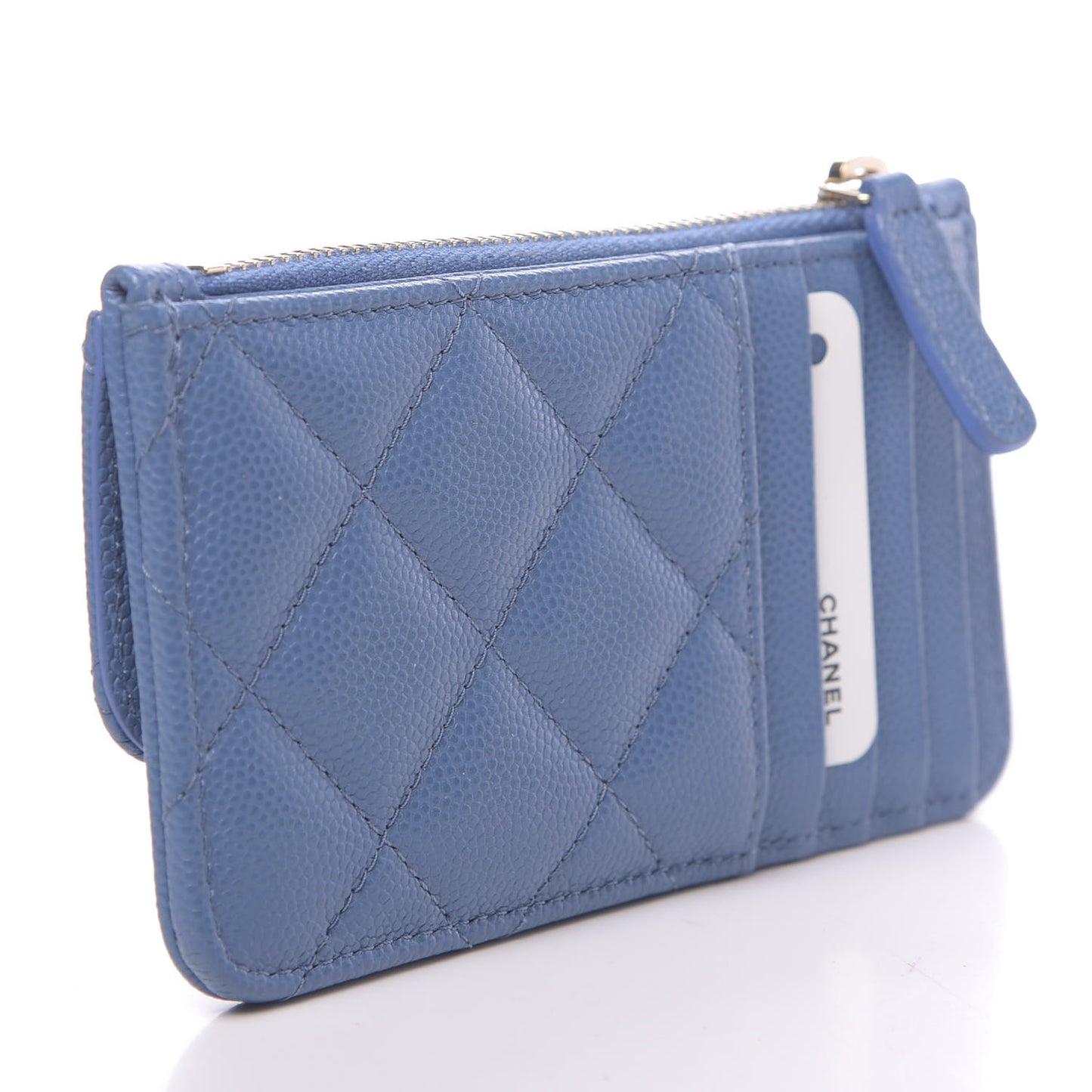 Caviar Quilted Flap Zip Card Holder Blue