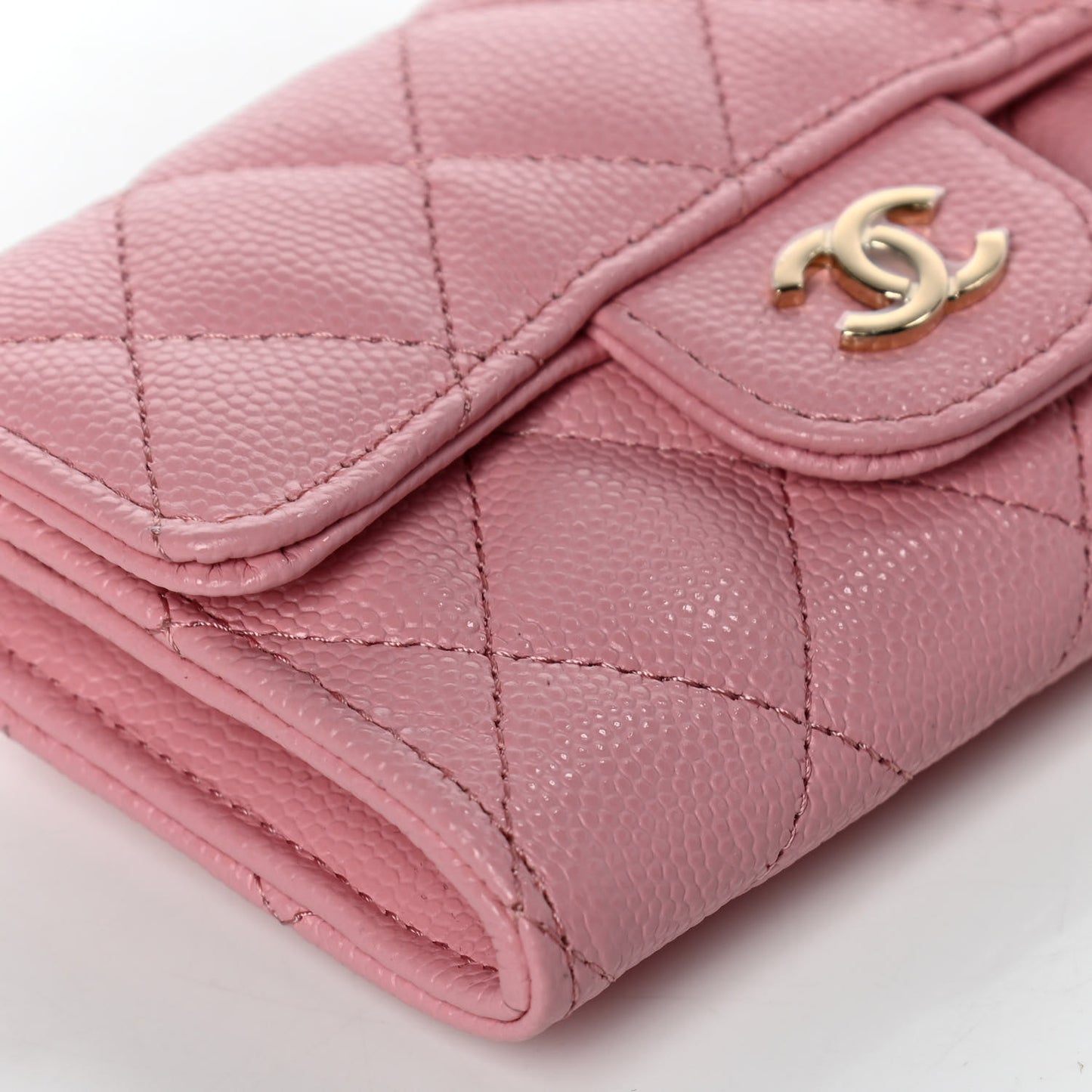 Caviar Quilted Flap Card Holder Wallet Light Pink