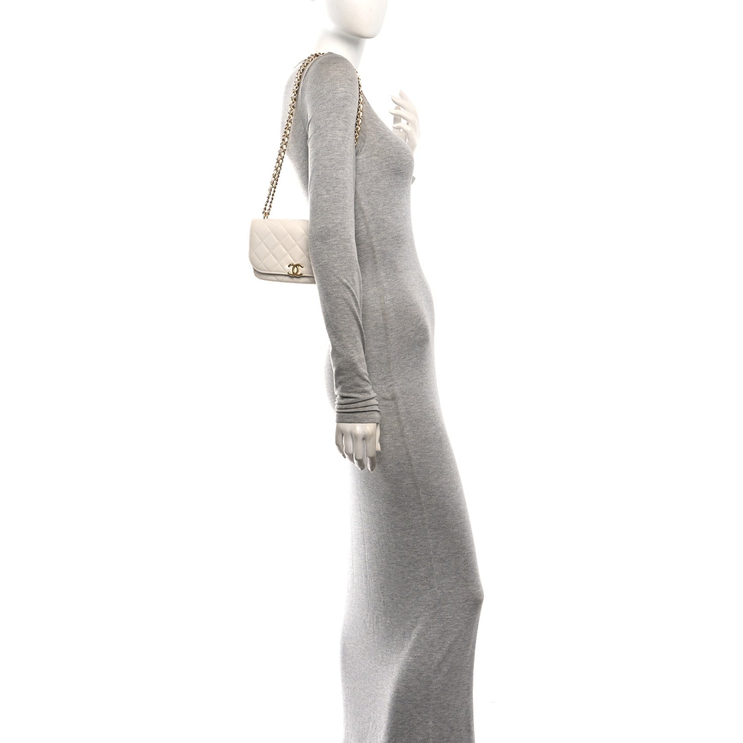 Shiny Lambskin Flap Clutch With Chain White