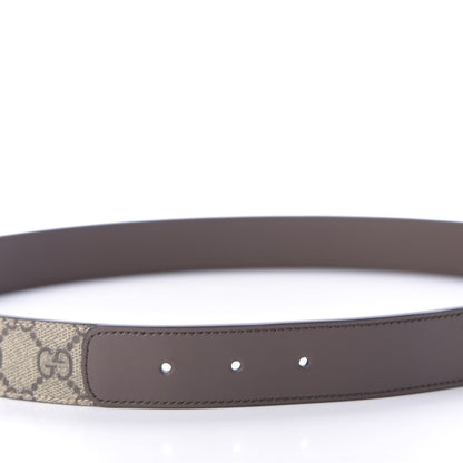 Gucci GG Supreme Monogram Matte Plutone Calfskin Double G 30mm Belt 85 34 Beige Ebony New Acero 4 of 7